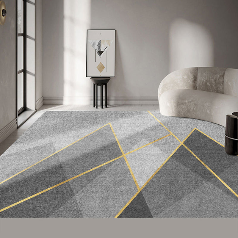 Grey Tone Modern Indoor Rug Polyester Triangle Print Carpet Non-Slip Backing Rug for Home Decoration