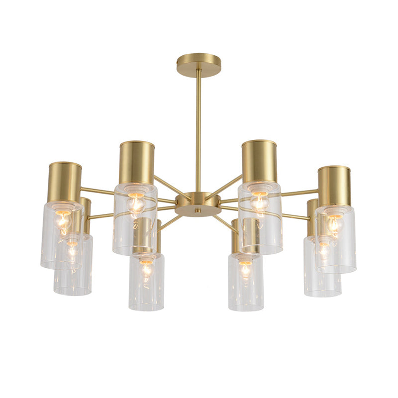 MODERNE 8 têtes de lustre lampe en laiton pendante suspendue tubulaire avec une teinte en verre transparent