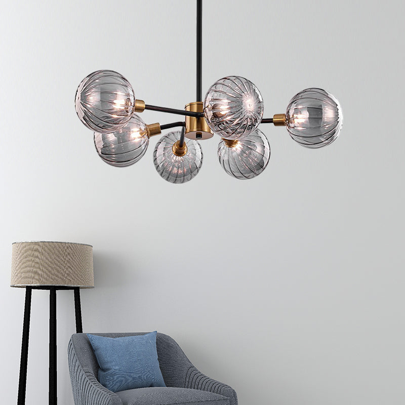 Ball Living Room Chandelier Light Smoke Gray Glass 6 Bulbs Modernism Ceiling Suspension Lamp