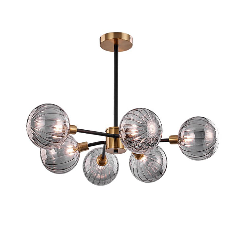 Ball Living Room Chandelier Light Smoke Gray Glass 6 Bulbs Modernism Ceiling Suspension Lamp
