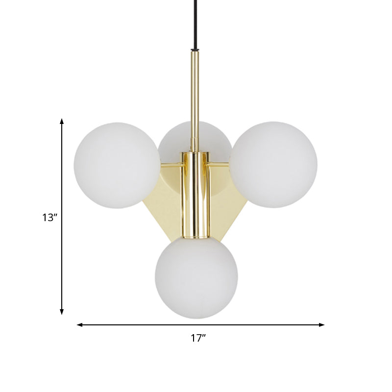 Milky Glass Global Ceiling Chandelier Modernism 4 Heads Pendant Lighting Fixture in Gold