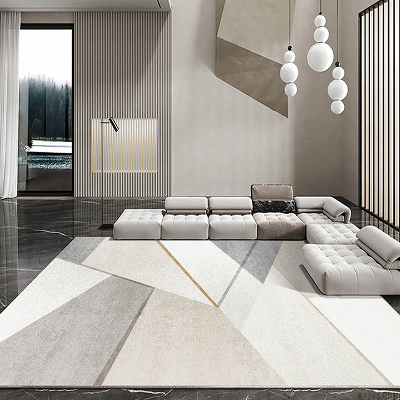 Apricot Tone Nordic Indoor Rug Polyester Geometric Print Carpet Non-Slip Backing Rug for Living Room