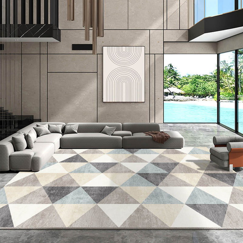 Apricot Tone Nordic Indoor Rug Polyester Geometric Print Carpet Non-Slip Backing Rug for Living Room