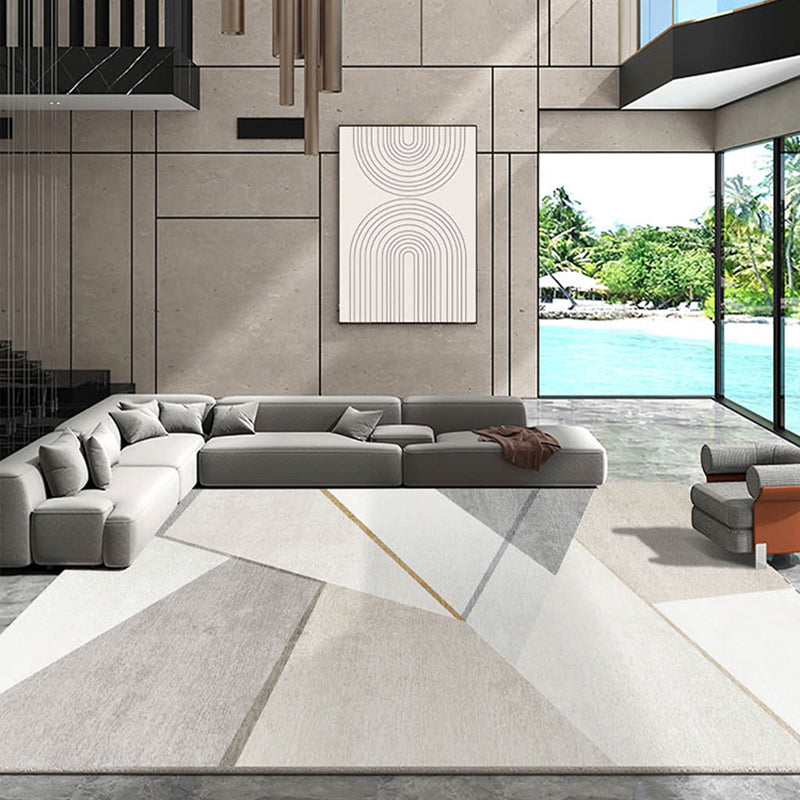 Apricot Tone Nordic Indoor Rug Polyester Geometric Print Carpet Non-Slip Backing Rug for Living Room