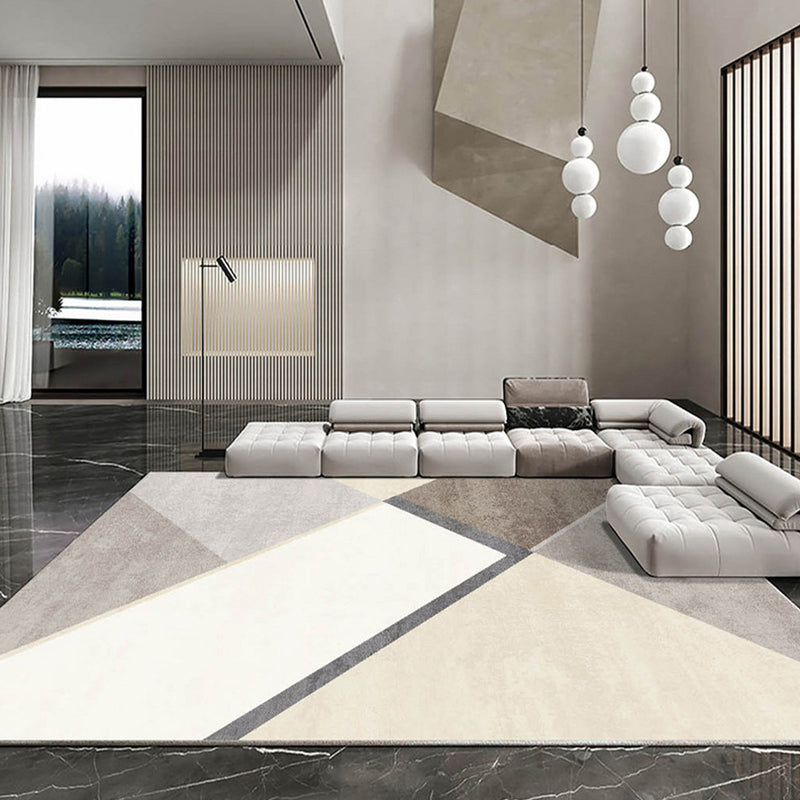 Apricot Tone Nordic Indoor Rug Polyester Geometric Print Carpet Non-Slip Backing Rug for Living Room