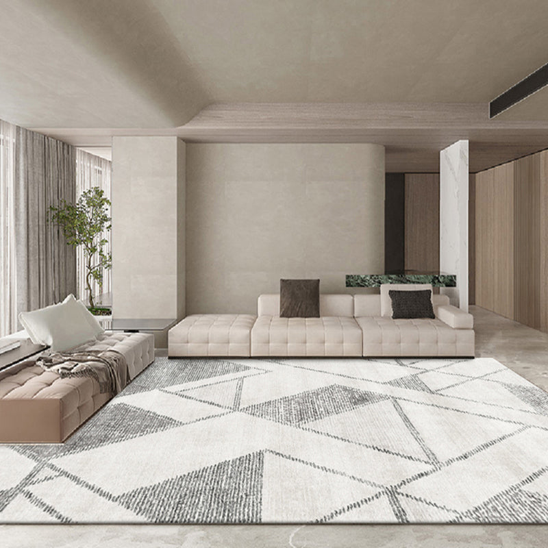 Apricot Tone Nordic Indoor Rug Polyester Geometric Print Carpet Non-Slip Backing Rug for Living Room