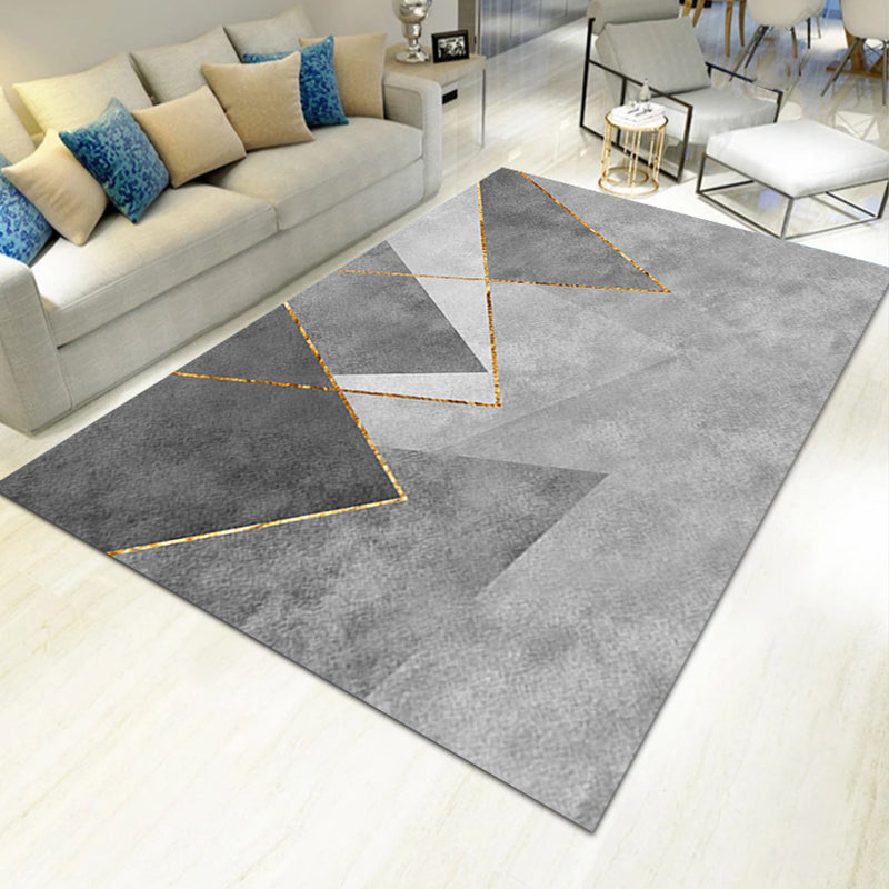 Grey Tone Geometric Pattern Rug Polyester Carpet Simple Non-Slip Backing Indoor Rug for Living Room
