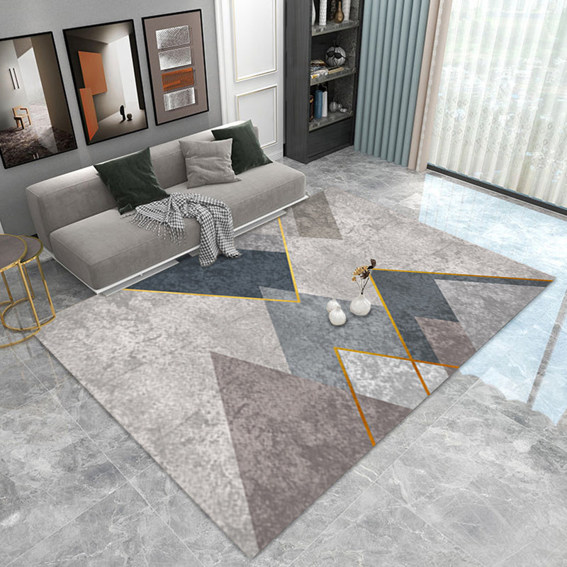 Grey Tone Geometric Pattern Rug Polyester Carpet Simple Non-Slip Backing Indoor Rug for Living Room