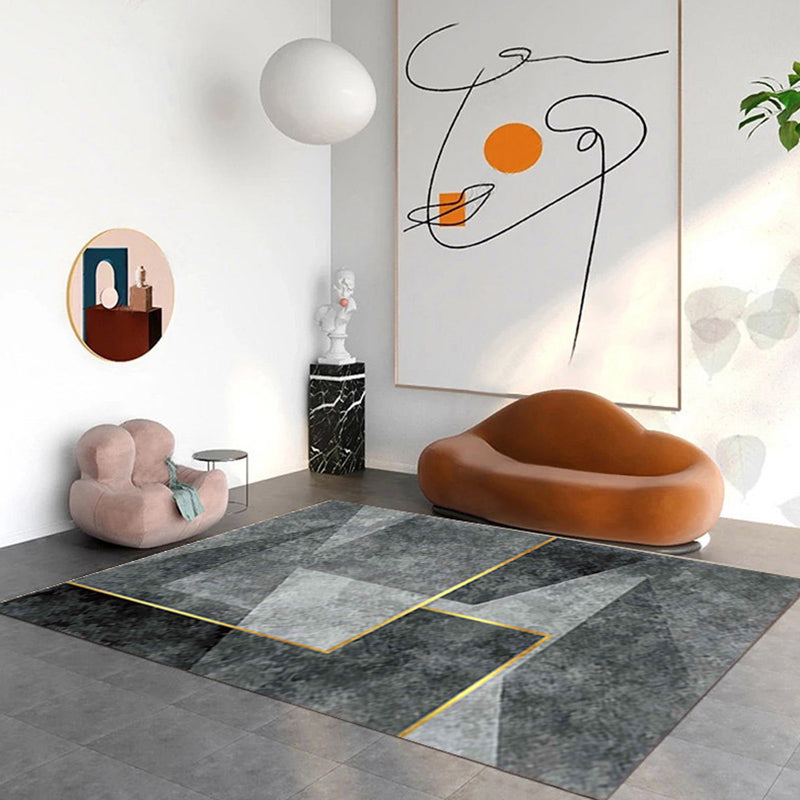 Grey Tone Geometric Pattern Rug Polyester Carpet Simple Non-Slip Backing Indoor Rug for Living Room
