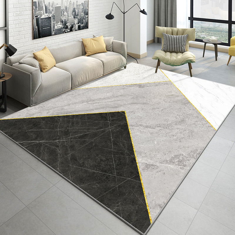 Black Tone Geometric Print Rug Polyester Carpet Modern Non-Slip Backing Indoor Rug for Living Room