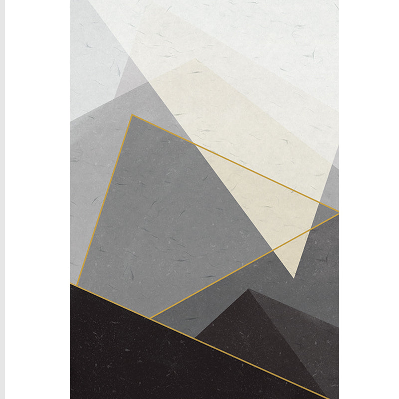 Black Tone Geometric Print Rug Polyester Carpet Modern Non-Slip Backing Indoor Rug for Living Room