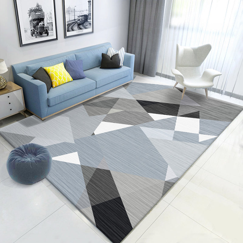 Grey Tone Geometric Lines Rug Polyester Carpet Nordic Non-Slip Backing Indoor Rug for Living Room