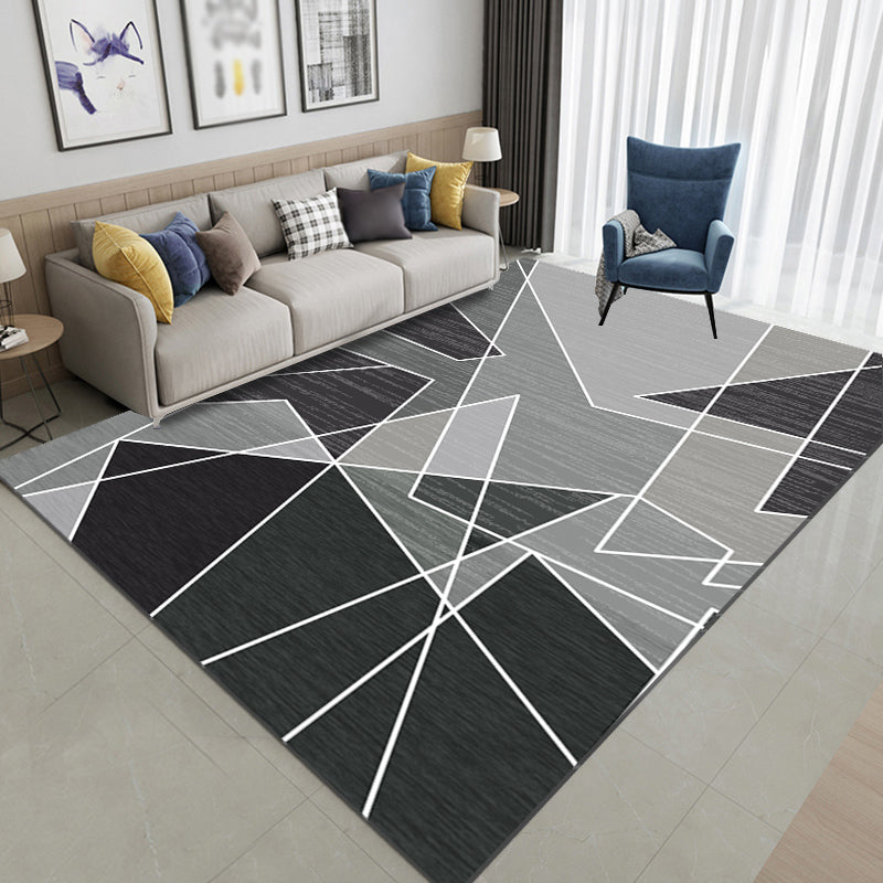 Grey Tone Geometric Lines Rug Polyester Carpet Nordic Non-Slip Backing Indoor Rug for Living Room