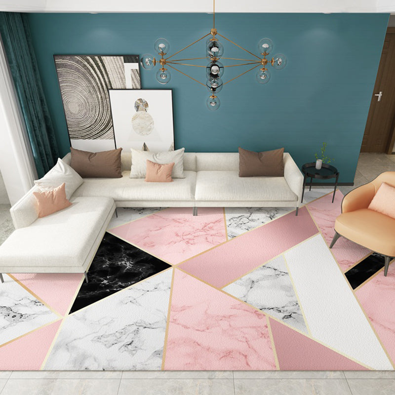 White Tone Simple Indoor Rug Polyester Geometric Print Rug Easy Care Area Rug for Home Decoration