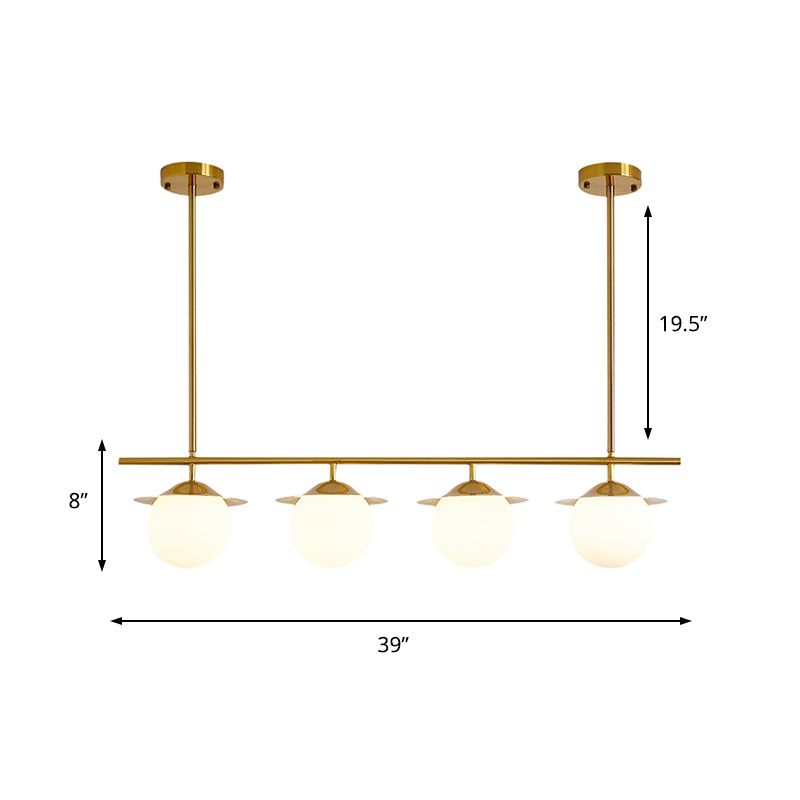 Contemporáneo de iluminación de la isla redonda de vidrio ópalo 4 bombillas Luz de luz en oro