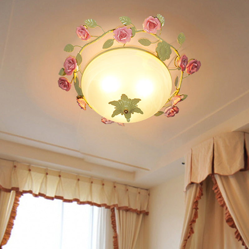 19 "/23" W vert 3 lumières encastré style campagnard bol en verre dépoli plafonnier pour salon