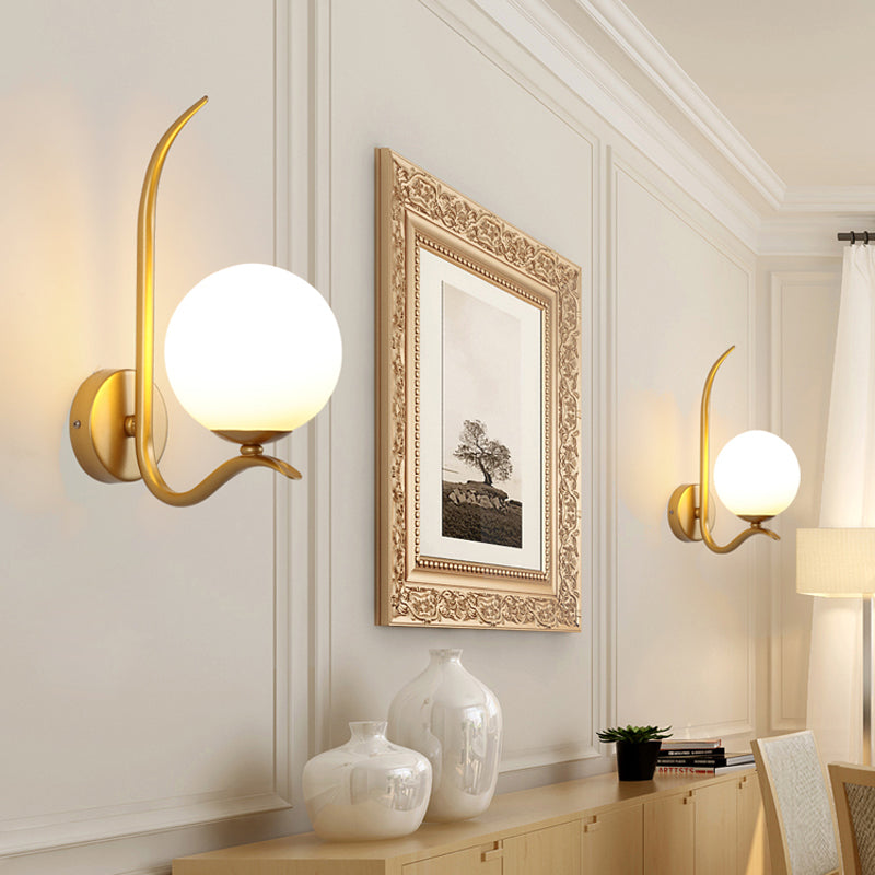 Global Sconce Light Modernist White Glass 1 Bulb Gold Wall Mount Lighting for Bedroom, 6"/8" Wide