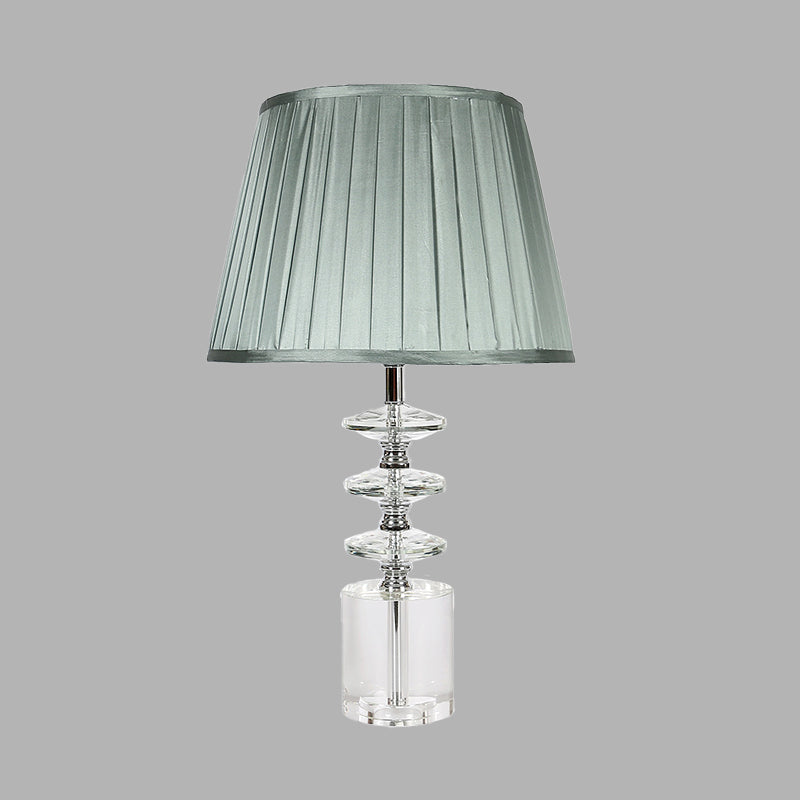 Fabric Blue Night Table Lamp Conical 1 Light Traditional Nightstand Light with Clear Crystal Accent