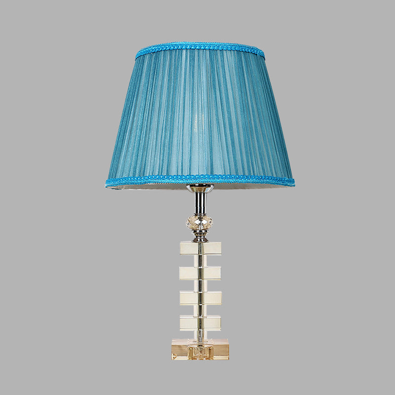 1 lampada da tavolo a botte tradizionale tradizionalismo in tessuto blu luce notturna con base di cristallo chiaro