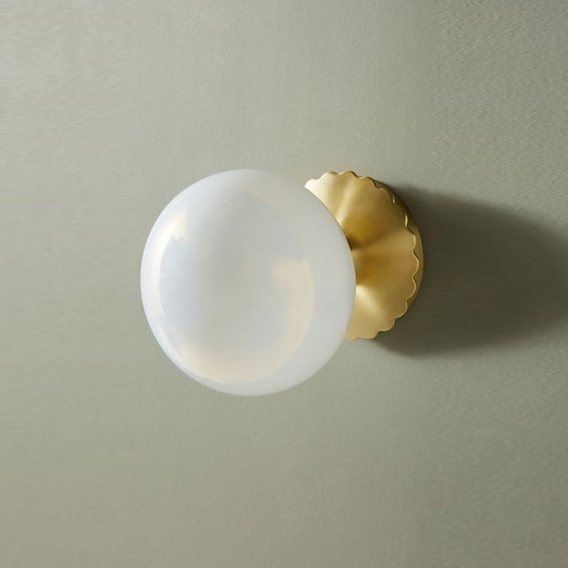 1 Bulb Living Room Wall Lamp Minimalist Gold Sconce Light Fixture with Orb Milk Glass Shade