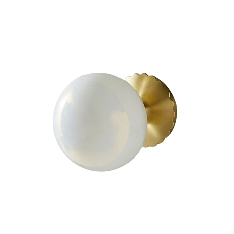 1 Bulb Living Room Wall Lamp Minimalist Gold Sconce Light Fixture with Orb Milk Glass Shade
