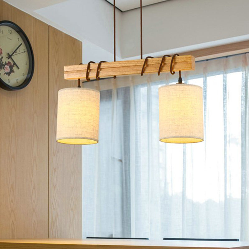Fabric Wood Island Pendant Barrel 2/3 Lights Traditional Hanging Light Kit for Dining Room