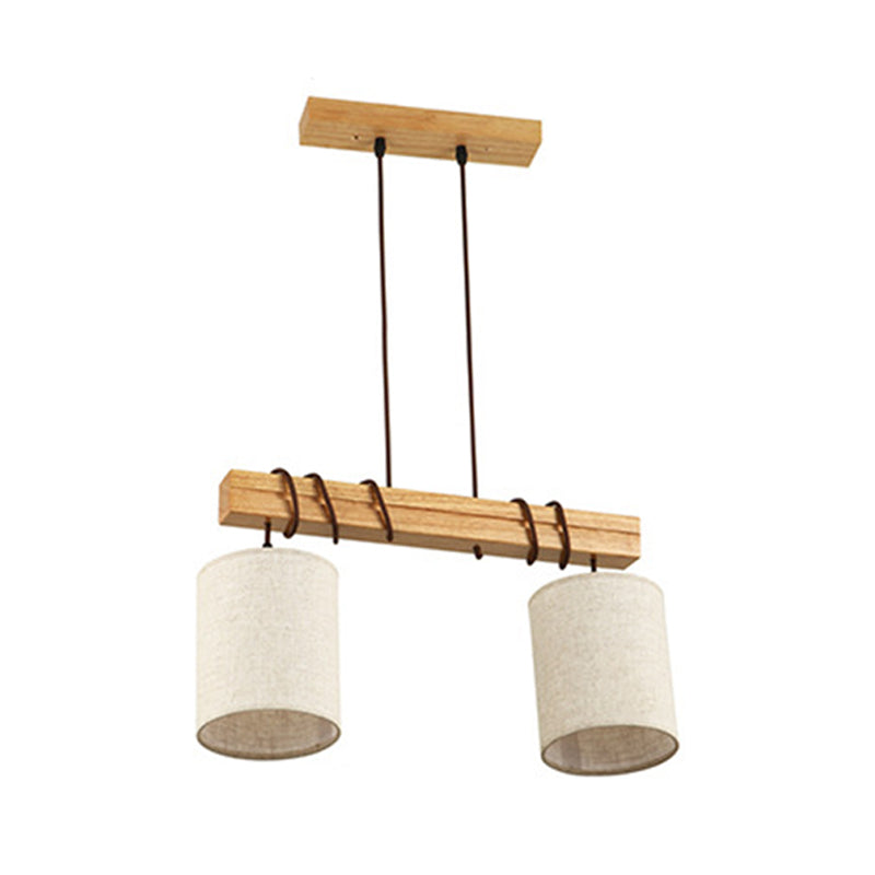 Fabric Wood Island Pendant Barrel 2/3 Lights Traditional Hanging Light Kit for Dining Room