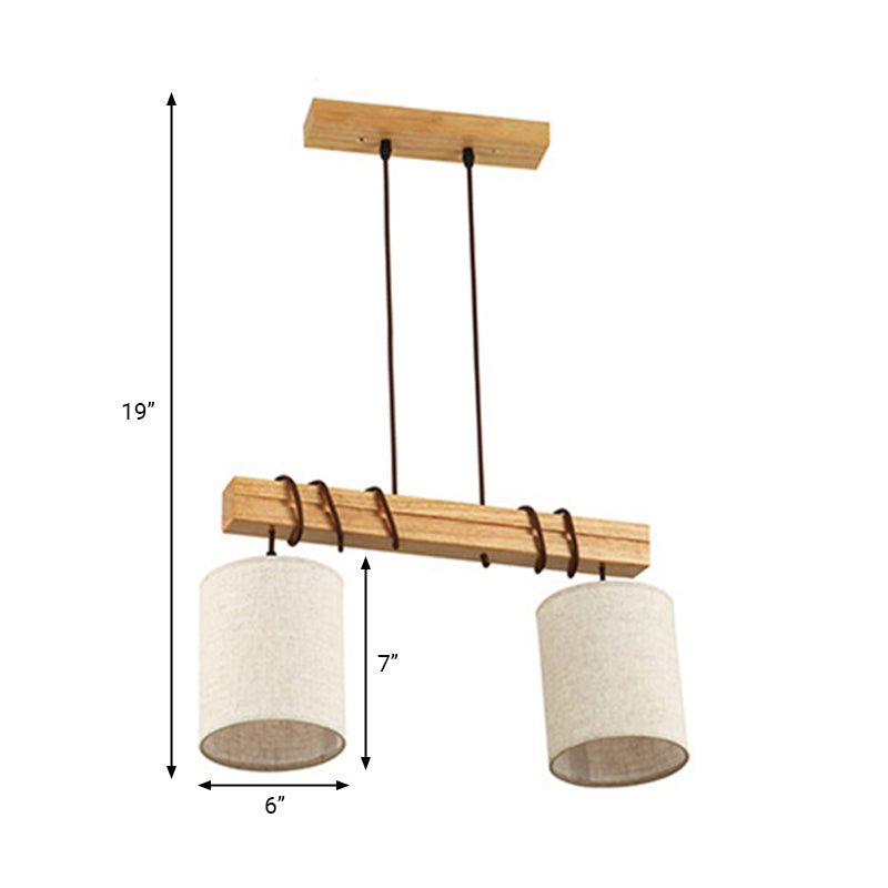 Fabric Wood Island Pendant Barrel 2/3 Lights Traditional Hanging Light Kit for Dining Room