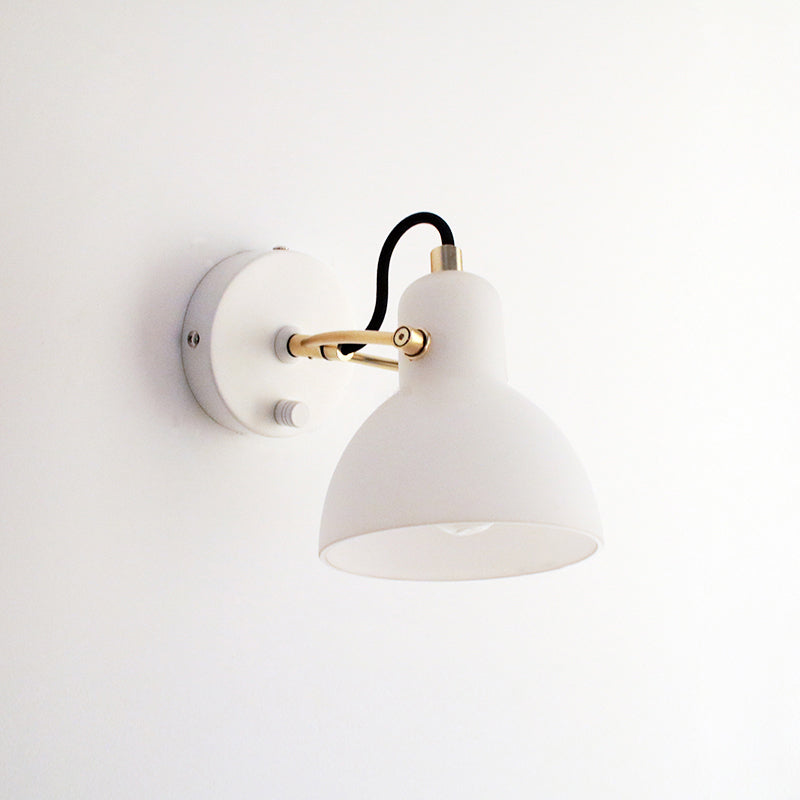 White Glass Domed Wall Lamp Contemporary 1 Bulb Sconce Light Fixture with Adjustable Metal Arm