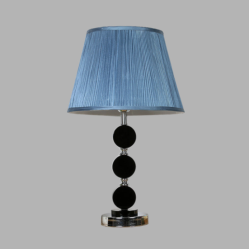 Blue Single Light Night Table Light Traditionalism Fabric Cone Nightstand Lamp with Crystal Base