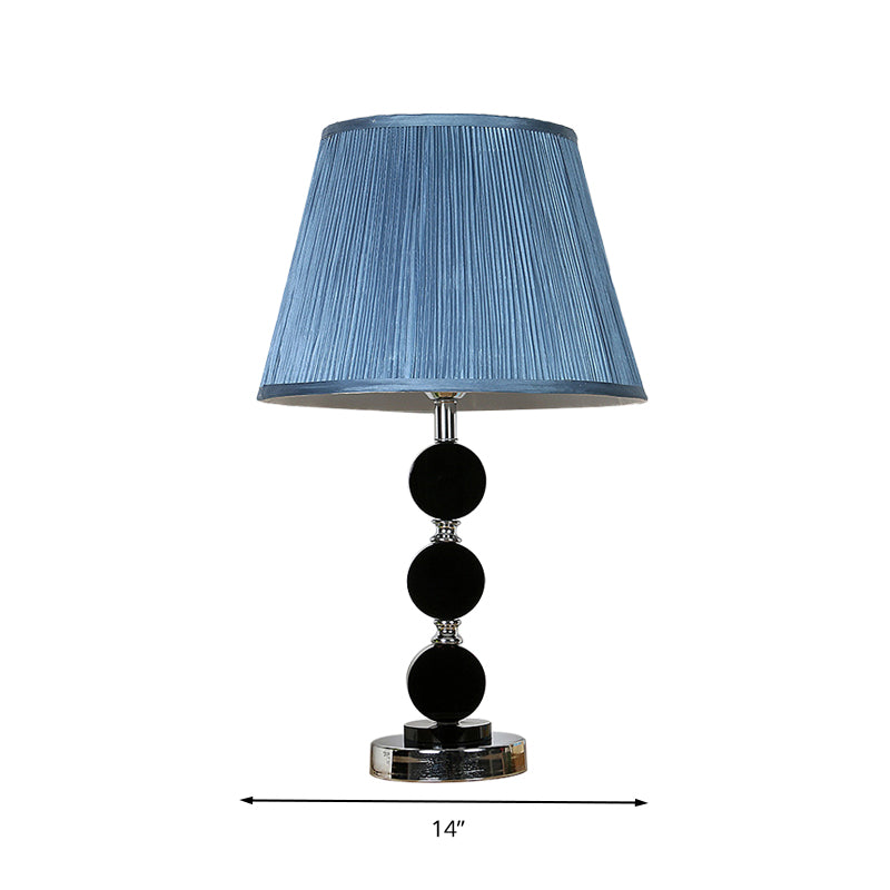 Blue Single Light Night Table Light Traditionalism Fabric Cone Nightstand Lamp with Crystal Base