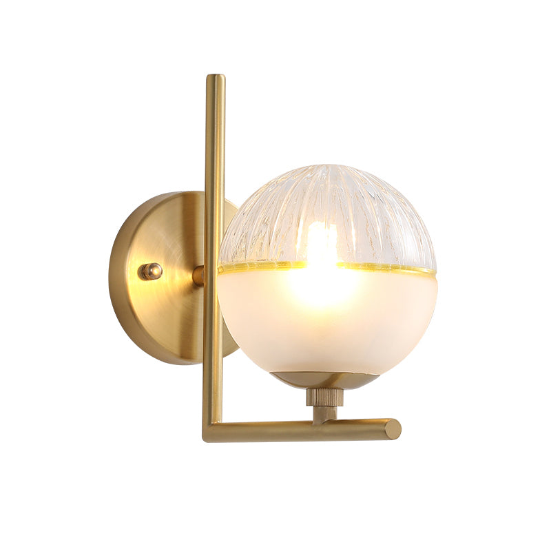 Frosted Glass Global Sconce Modernist 1 Head Brass Wall Mounted Light Fixture with Metal Arm