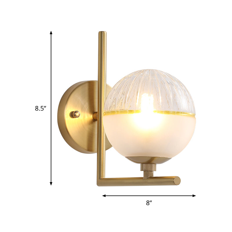 Frosted Glass Global Sconce Modernist 1 Head Brass Wall Mounted Light Fixture with Metal Arm