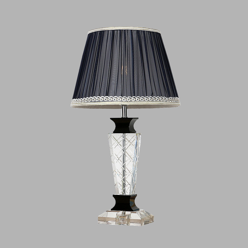 Lampe de table de chevet conique noire de style traditionnel, lampe de table de chambre à coucher à 1 lumière avec base en cristal