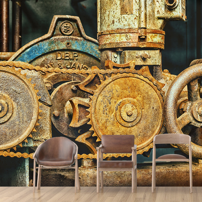 Industrial Sytyle Metal Gear Mural Wallpaper Living Room Wall Covering ,Customised