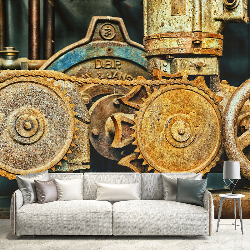 Industrial Sytyle Metal Gear Mural Wallpaper Living Room Wall Covering ,Customised