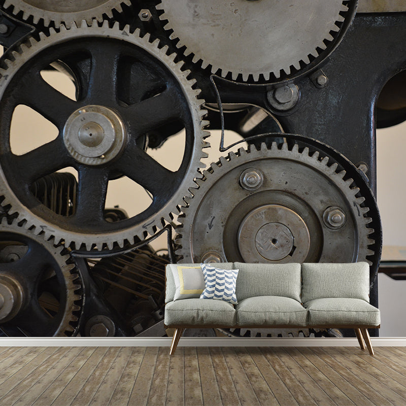 Industrial Sytyle Metal Gear Mural Wallpaper Living Room Wall Covering ,Customised