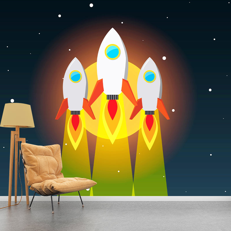 Light Color Outer Space Mural Illustration Stain Resistant Children's Art Bedroom Wall Decor