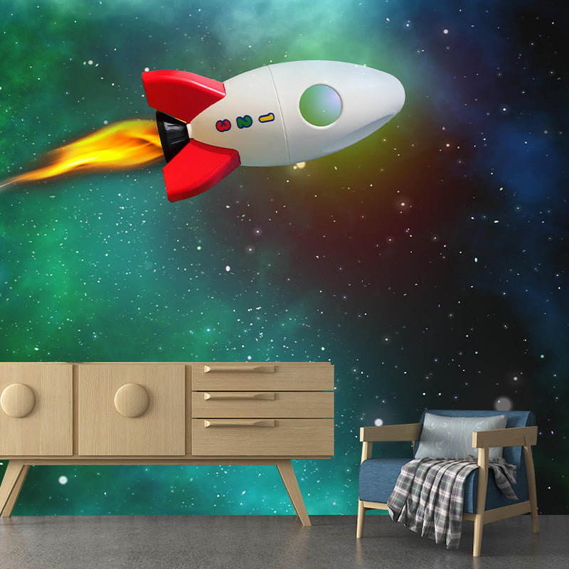 Light Color Outer Space Mural Illustration Stain Resistant Children's Art Bedroom Wall Decor