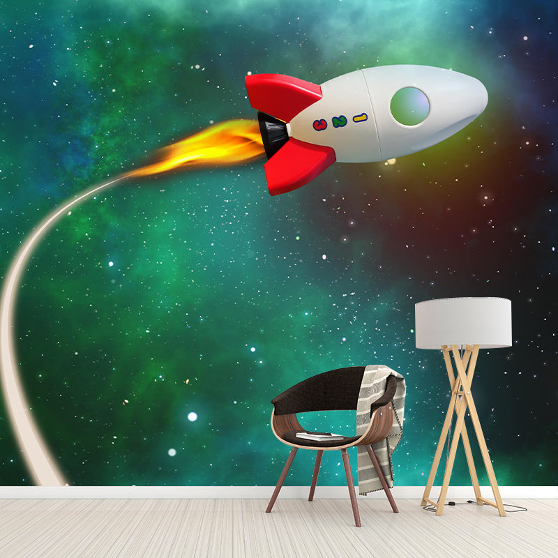 Light Color Outer Space Mural Illustration Stain Resistant Children's Art Bedroom Wall Decor