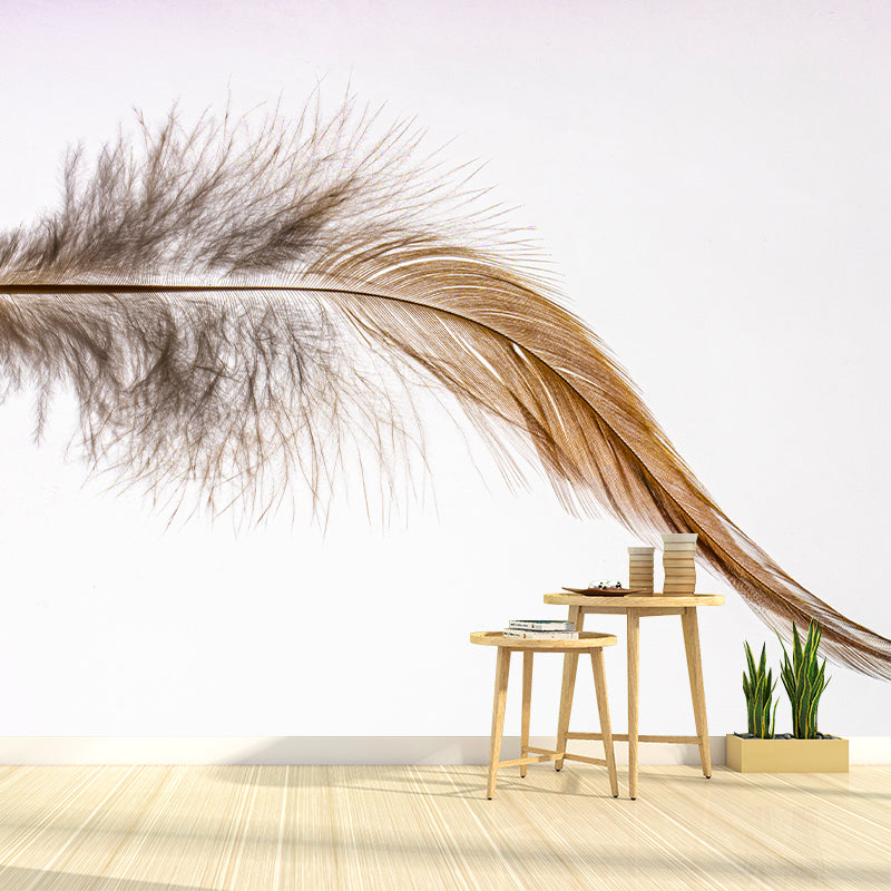 Minimalism Style Feather Wall Mural for Sitting Room Light Color, Personalized Size Available