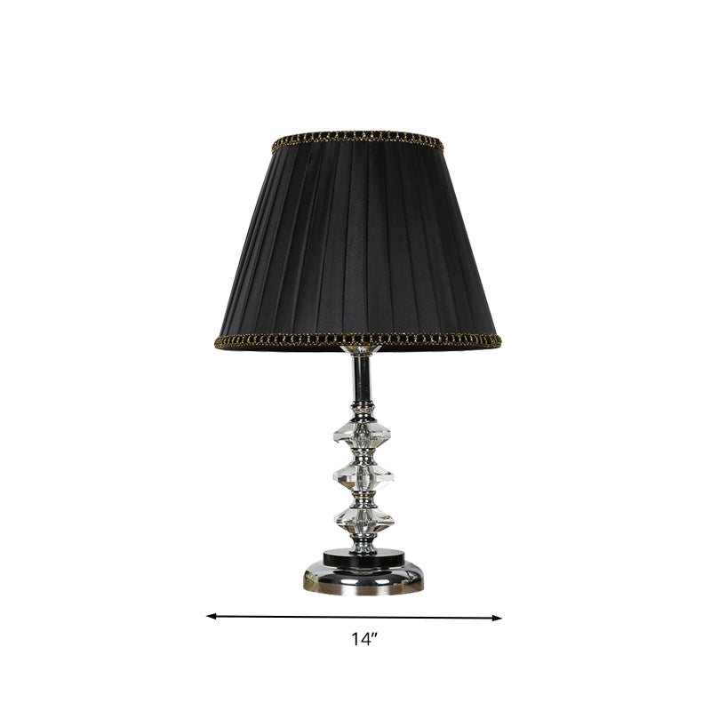 Tela cónica nocturna luz minimalismo 1 lámpara de mesa nocturna de dormitorio ligero en negro con cristal deco