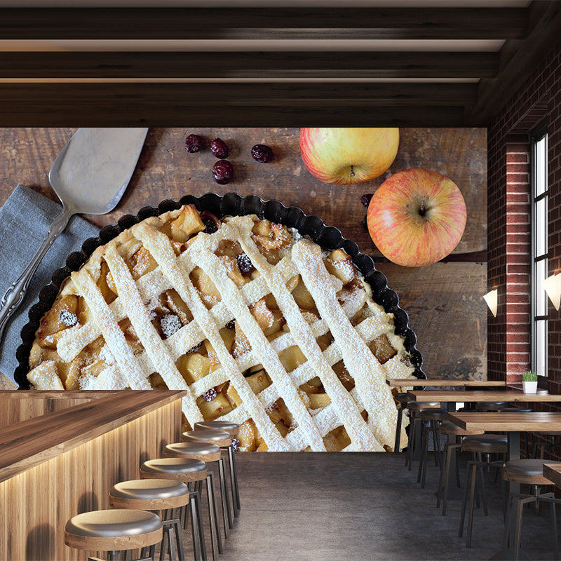 Light Color Photography Apple Pie Mural Stain Resistant Contemporary Dessert Shop Wall Murals