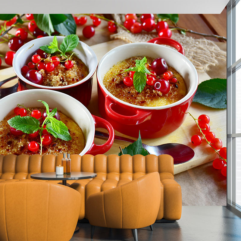 Contemporary Photography Mural with Caramel Pudding Pattern Decorative Dessert Shop Wall Covering