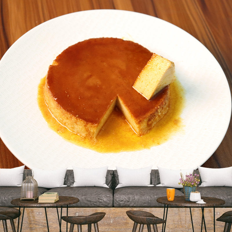 Contemporary Photography Mural with Caramel Pudding Pattern Decorative Dessert Shop Wall Covering