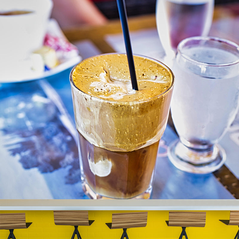 Modern Ice Coffee Pattern Mural Mildew Resistant Sofe Color Coffee Shop for Wall Decor