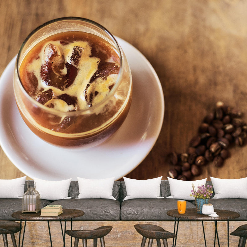 Modern Ice Coffee Pattern Mural Mildew Resistant Sofe Color Coffee Shop for Wall Decor