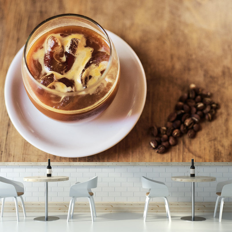 Modern Ice Coffee Pattern Mural Mildew Resistant Sofe Color Coffee Shop for Wall Decor