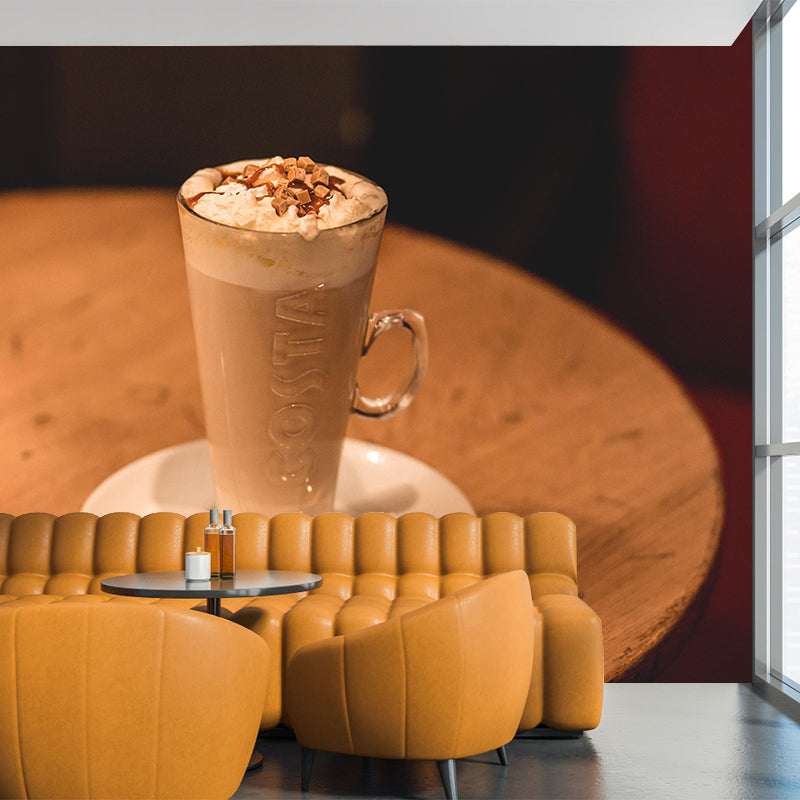 Modern Ice Coffee Pattern Mural Mildew Resistant Sofe Color Coffee Shop for Wall Decor