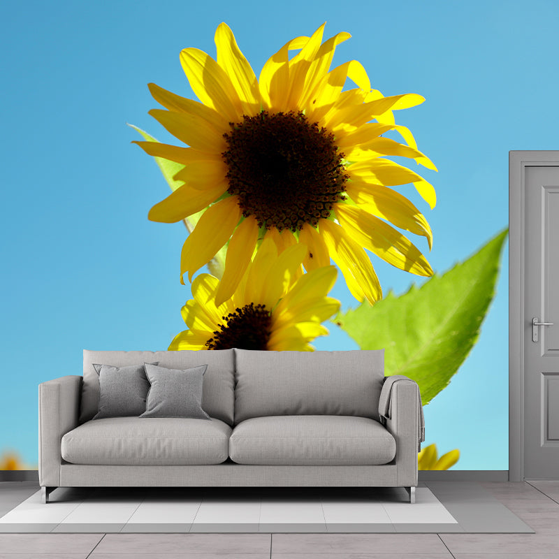 Yellow Blossoming Sunflower Wall Covering for Home Decor Stain Resistant